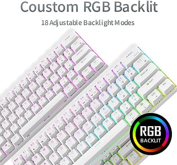 RK ROYAL KLUDGE RK61 wireless 60% Mechanical Gaming Keyboard RGB Backlit Ultra-Compact Keyboard for iOS, Android, Windows and Mac with 1450mAh Battery, Hot-Swappable Red Switch - White /One Size