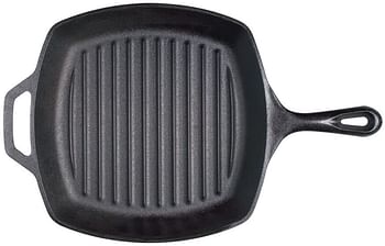 Lodge Pre-Seasoned Cast Iron Grill Pan With Assist Handle, 10.5 Inch/10.5-Inch Grill Pan/Black