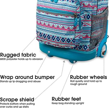 J World New York Sunrise Rolling Backpack, Mint Tribal/One size