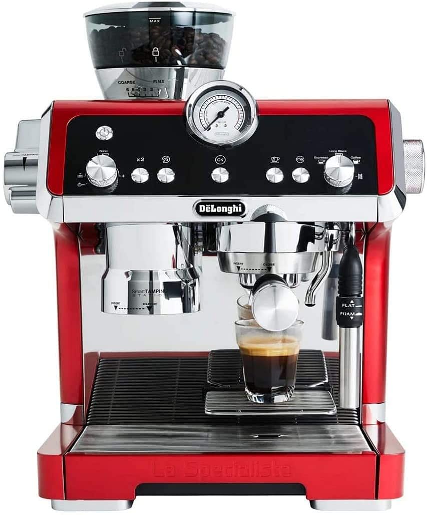 De'Longhi Bean to Cup Coffee Machine La Specialista, Barista Pump Espresso, Cappuccino Maker with Smart Tamping Station and Active Temperature Control, Red, EC9335.R