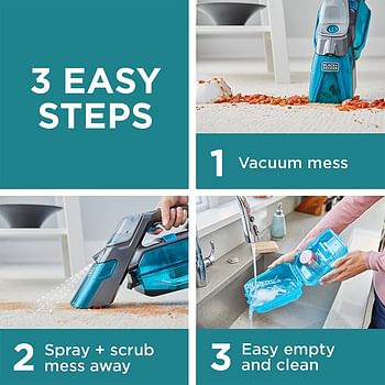 BLACK+DECKER Cordless Spillbuster Portable Carpet Cleaner with Beater Bar for Solid & Liquid Mess, 12 V, 20 Air Watts Suction Power, Grey - BHSB315J-GB.