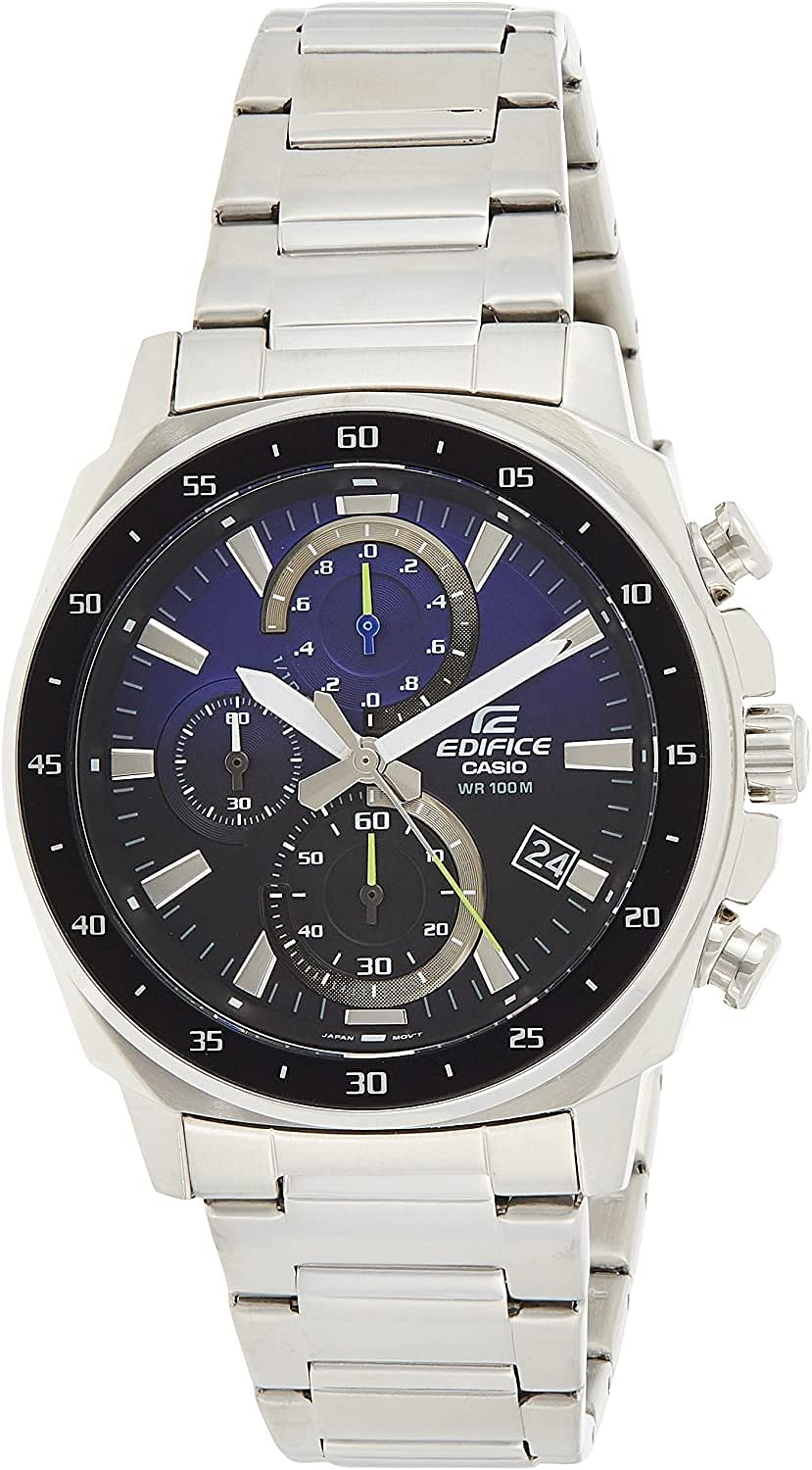 Casio Edifice EFV 600D 2AVUDF Analog Blue Black Dial Men s Wrist Watch Silver Band 43.8 millimeters