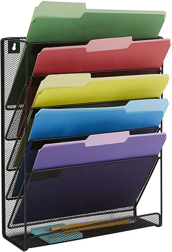 Mind Reader WAFIST3-BLK Mesh File Holder 3 Tier Vertical Mount 12.75 (L) x 4.25 (W) x 16 (H) inches MAGSTACK-/Black 6 Comp/One size