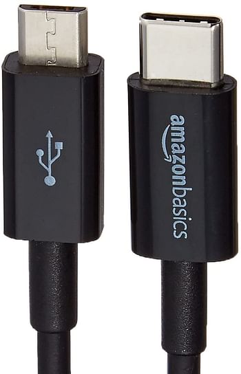 كيبل شاحن قصير USB نوع سي الى Micro-B 2.0 - مقاس 6 انش (15.2 سم)، لون اسود