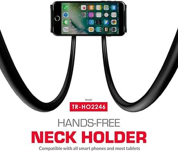 Trands Hands Free Neck Universal Flexible Mobile Phone Holder, Black