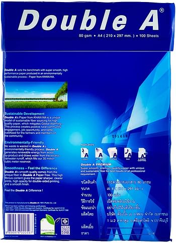 Double A - Printer Copy Paper, Size A4, GSM 80, 100 Pages Ream/White