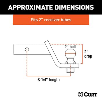 Curt 45036 Trailer Hitch Mount With 2-Inch Ball & Pin, Fits 2-In Receiver, 7,500 Lbs, 2" Drop - Multicolor