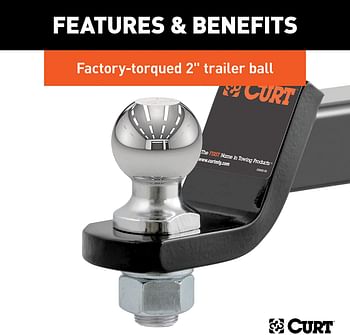 Curt 45036 Trailer Hitch Mount With 2-Inch Ball & Pin, Fits 2-In Receiver, 7,500 Lbs, 2" Drop - Multicolor