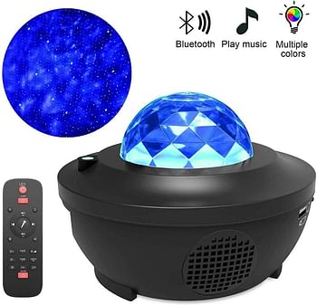 Star Light Projector Led Night Light, 2 in 1 Starry Light & Ocean Wave Projector with Remote Control 10 Colors Changing Music Player with Bluetooth Dimmable, Best Gift for Kids & Adults /Black/One Size