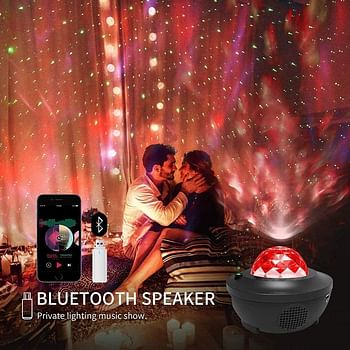 Star Light Projector Led Night Light, 2 in 1 Starry Light & Ocean Wave Projector with Remote Control 10 Colors Changing Music Player with Bluetooth Dimmable, Best Gift for Kids & Adults /Black/One Size