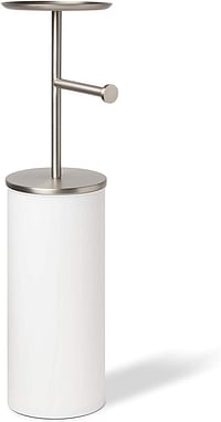 Umbra Portaloo Free Toilet Paper Holder Stand– Attractive Modern Bathroom Storage, Shelf, White/Nickel/With Storage + Shelf