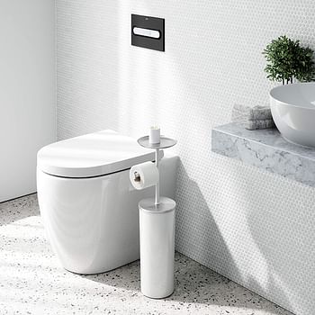 Umbra Portaloo Free Toilet Paper Holder Stand– Attractive Modern Bathroom Storage, Shelf, White/Nickel/With Storage + Shelf