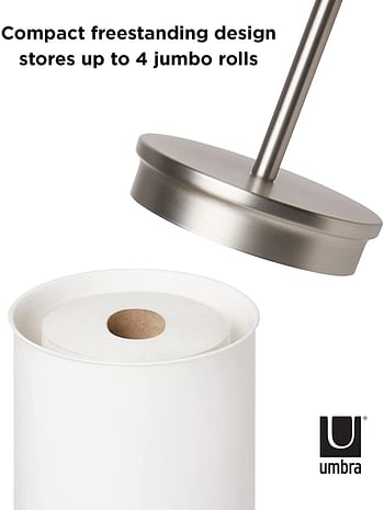 Umbra Portaloo Free Toilet Paper Holder Stand– Attractive Modern Bathroom Storage, Shelf, White/Nickel/With Storage + Shelf