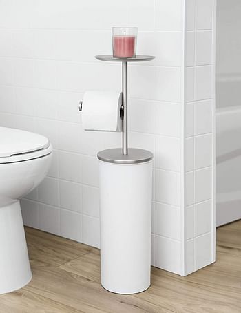 Umbra Portaloo Free Toilet Paper Holder Stand– Attractive Modern Bathroom Storage, Shelf, White/Nickel/With Storage + Shelf