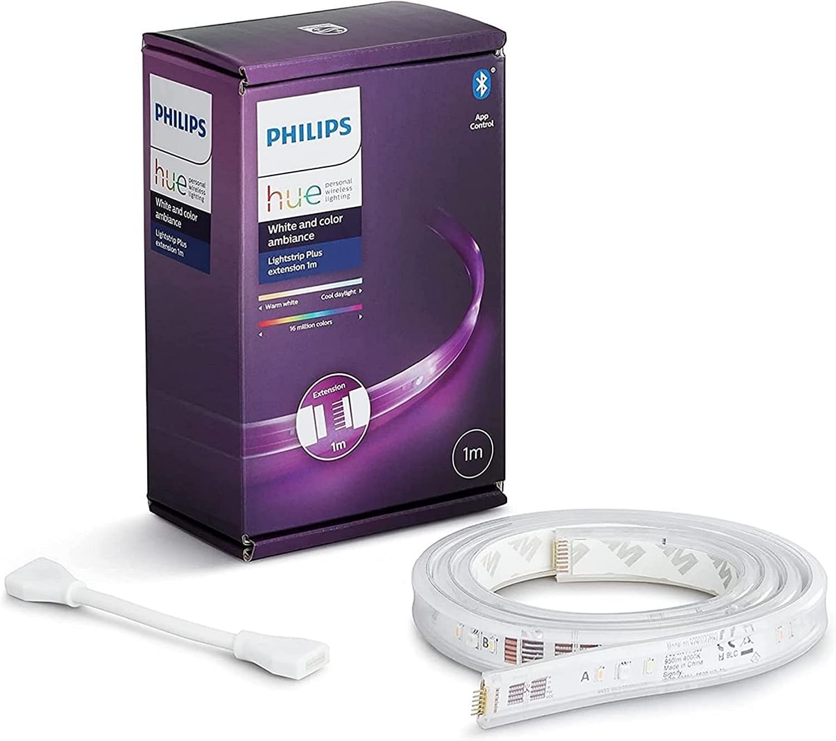 Philips 929002269105 Hue Uae Lightstrip Plus V4 Apr 2M Base Kit White And Colour Ambiance Bluetooth & Zigbee Compatible Hue Bridge Optional,Works With Alexa & Google Assistant/White