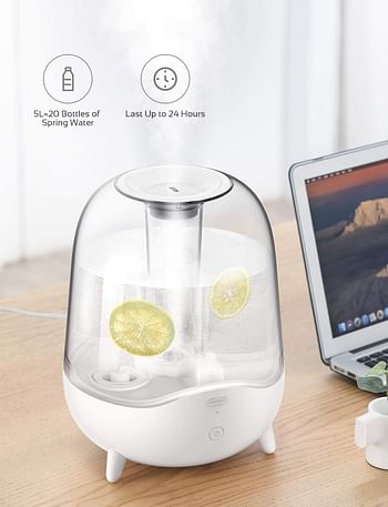 Deerma 5L Crystal Clear Ultrasonic Cool Mist Humidifier for Bedroom, Large Room, Office, Baby with Transparent Water Tank, Auto Shut Off, Adjustable Mist Volume, Whisper Quiet, Lasts 24 Hours/One Size/White