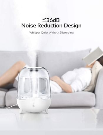 Deerma 5L Crystal Clear Ultrasonic Cool Mist Humidifier for Bedroom, Large Room, Office, Baby with Transparent Water Tank, Auto Shut Off, Adjustable Mist Volume, Whisper Quiet, Lasts 24 Hours/One Size/White