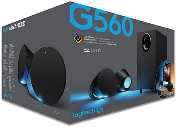 Logitech G560 2.1 Gaming Speaker System, 7.1 DTS:X Surround Sound, 240 Watts Peak Power, Multi -Device, Wireless Bluetooth, 3.5 mm and USB Audio Inputs, RGB, PC/Mac/Music Player/Smartphone/Tablet