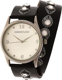 مانوش ساعة يد نسائية ، جلد ، MSHDI01  تناظري  أسود