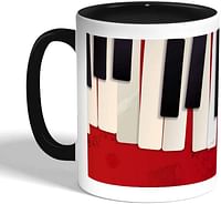 كوب سيراميك للقهوة بتصميم بيانو، اسود/ أحمر
