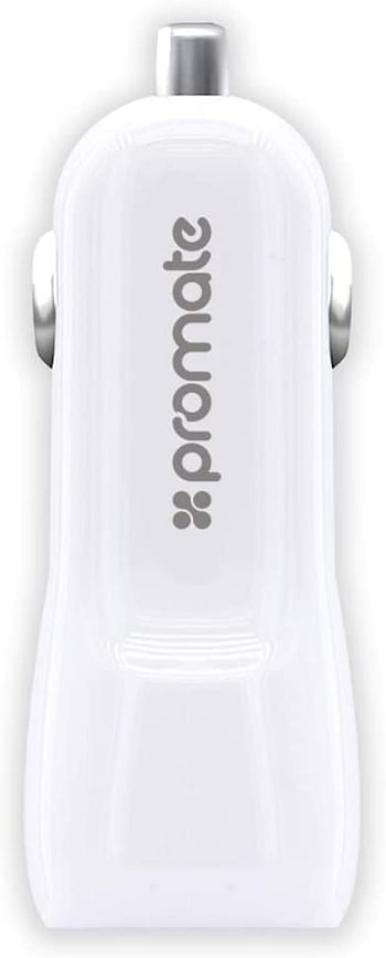 Promate Vivid 3100 mAh Dual USB Car Charger for Mobile Phones, White, vivid.white