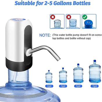 Rechargable Wireless Auto Electric Gallon Bottled Drinking Water Pump Dispenser Switch, Automatic Electric Water Drinking Portable Button Pump For Kitchen Home Office And Outdoor Camping , /White/One Size