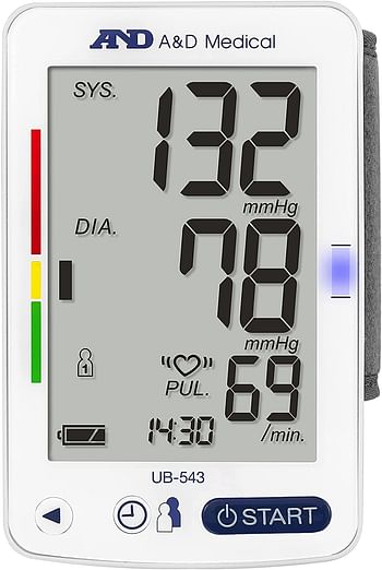 A&D Correct Position Guidance Wrist Blood Pressure Monitors, White - UB-543/White/One size