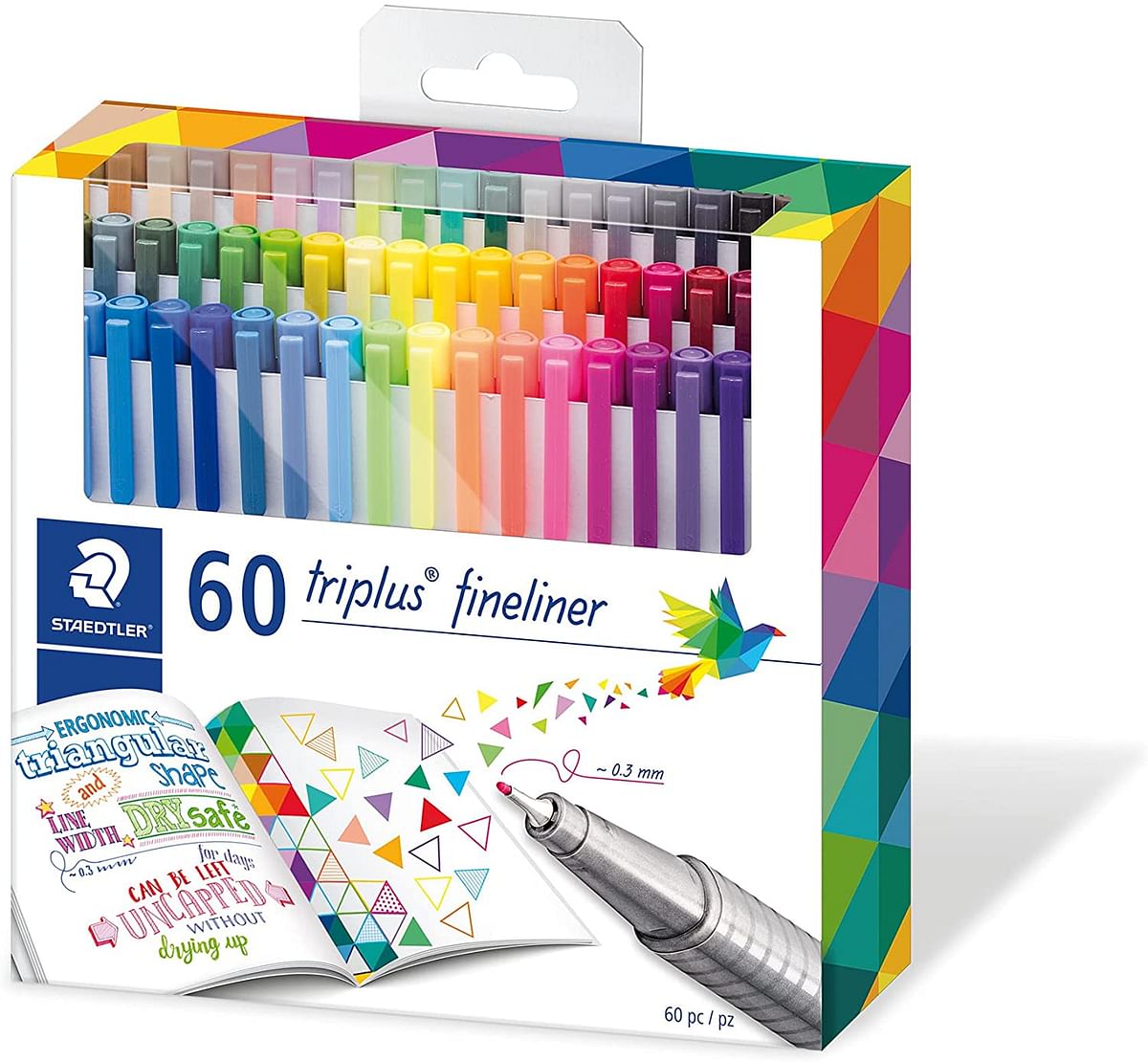 STAEDTLER 334 C60 triplus fineliner 60 brilliant colours - 0.3mm line width /Standard Packaging/Assorted/Cardboard box of 60