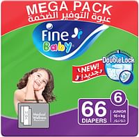 Fine Baby Diapers Size 6 ( Junior16kg + ) Maxi, 66 count, Mega pack - NEW Double Lock leak barriers/66/Size 6