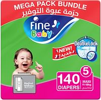 Fine Baby Diapers Size 5 (11-18 kg) Maxi, 140 count, mega pack - NEW Double Lock leak barriers