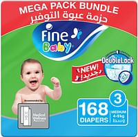 Fine Baby Diapers Size 3 (4 - 9 kg) Medium, 84 count(Pack of 2), Total 168 count, Mega pack - NEW Double Lock leak barriers/168/Size 3