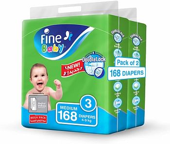 Fine Baby Diapers Size 3 (4 - 9 kg) Medium, 84 count(Pack of 2), Total 168 count, Mega pack - NEW Double Lock leak barriers/168/Size 3