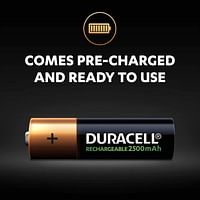 Duracell - Rechargeable AA 2500 mAh DX1500 NiMH 1.2V Batteries Long Lasting Power 5 Year - Pack of 4-10 Years Shelf Life