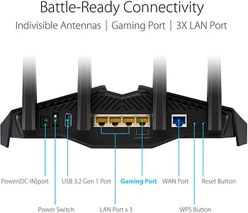 ASUS RT-AX82U, AX5400 Dual Band Wifi 6, 2.4 GHz / 5 GHz 1.5 GHz tri-core processor up to 4804 Mbps Gaming Router//WIFI 6 AX5400 Dual band  Gaming Router/Black/One Size