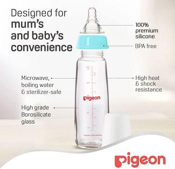 Pigeon Glass Nursing Bottle, Assorted, 4+ Months, 240 ml, Clear