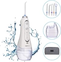 جهاز تنظيف الأسنان بالماء H2oflose، احترافي بدون أسلاك للعناية بالفم والأسنان - متنقل وقابل لإعادة الشحن IPX7 مقاوم للماء لتنظيف الأسنان، خزان 300 مل للمنزل والسفر (HF-6)