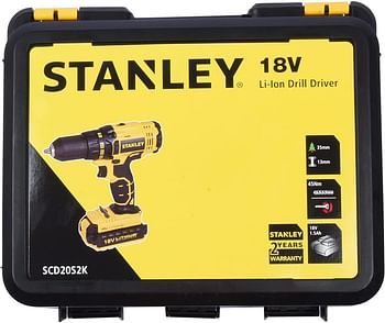 Stanley Power Tool,Cordless 18V 1.5Ah Li-Ion Drill Driver Kit Box,SCD20S2K-B5 Multicolor