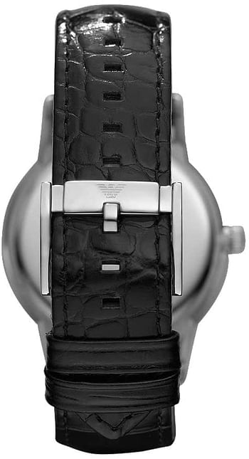 Emporio Armani Men's Black Dial Leather Analog Watch - AR11186, Silver/Black - 43 MM