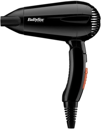 BaByliss Hair Dryer, Powerful 2000w Drying Performance With Dual Voltage For Travel Convenience, 2 Heat And Speed Settings With Fast Drying Time, Lightweight And Portable Design, 5344SDE - Black