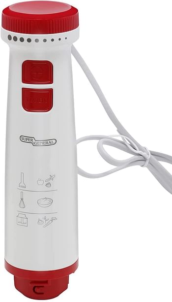 Super General Stainless Steel Hand Blender, 600W, sharp blades, stepless speed control, turbo button, removable blending rod, KSGHB-196-PD, White