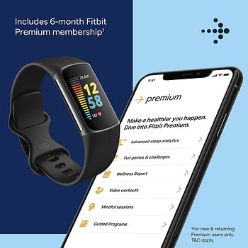 Fitbit Charge 5 Activity Tracker with 6 months Premium Membership Included, up to 7 days battery life, Graphite/Black, 810038855868/Graphite-Black