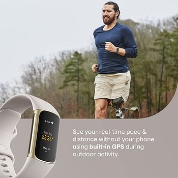 Fitbit Charge 5 Activity Tracker With 6 Months Premium Membership Included, Up To 7 Days Battery Life, Lunar White/Soft Gold, 810038855875