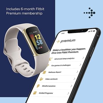 Fitbit Charge 5 Activity Tracker With 6 Months Premium Membership Included, Up To 7 Days Battery Life, Lunar White/Soft Gold, 810038855875