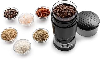 De'Longhi Coffee Grinder, Stainless Steel Blade & Electric Spice Mill,12 Cups Capacity 3 Grind Settings KG210 Black