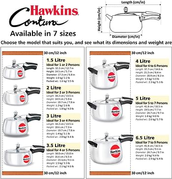 Hawkins Contura Aluminium Pressure Cooker 3 Liters/Silver