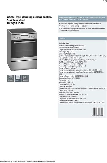 Siemens Freestanding Electric Cooker - HK8Q3A150M,