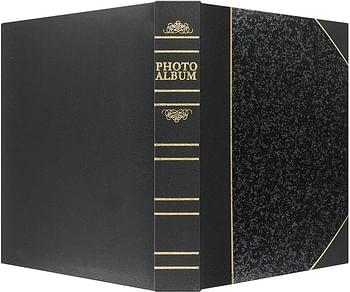 ألبومات صور بايونير BT-68 ذات 100 جيب من الجلد لغطاء Ledger Style Le Memo Photo Albums، 6 في 8 بوصة، فضي وأسود