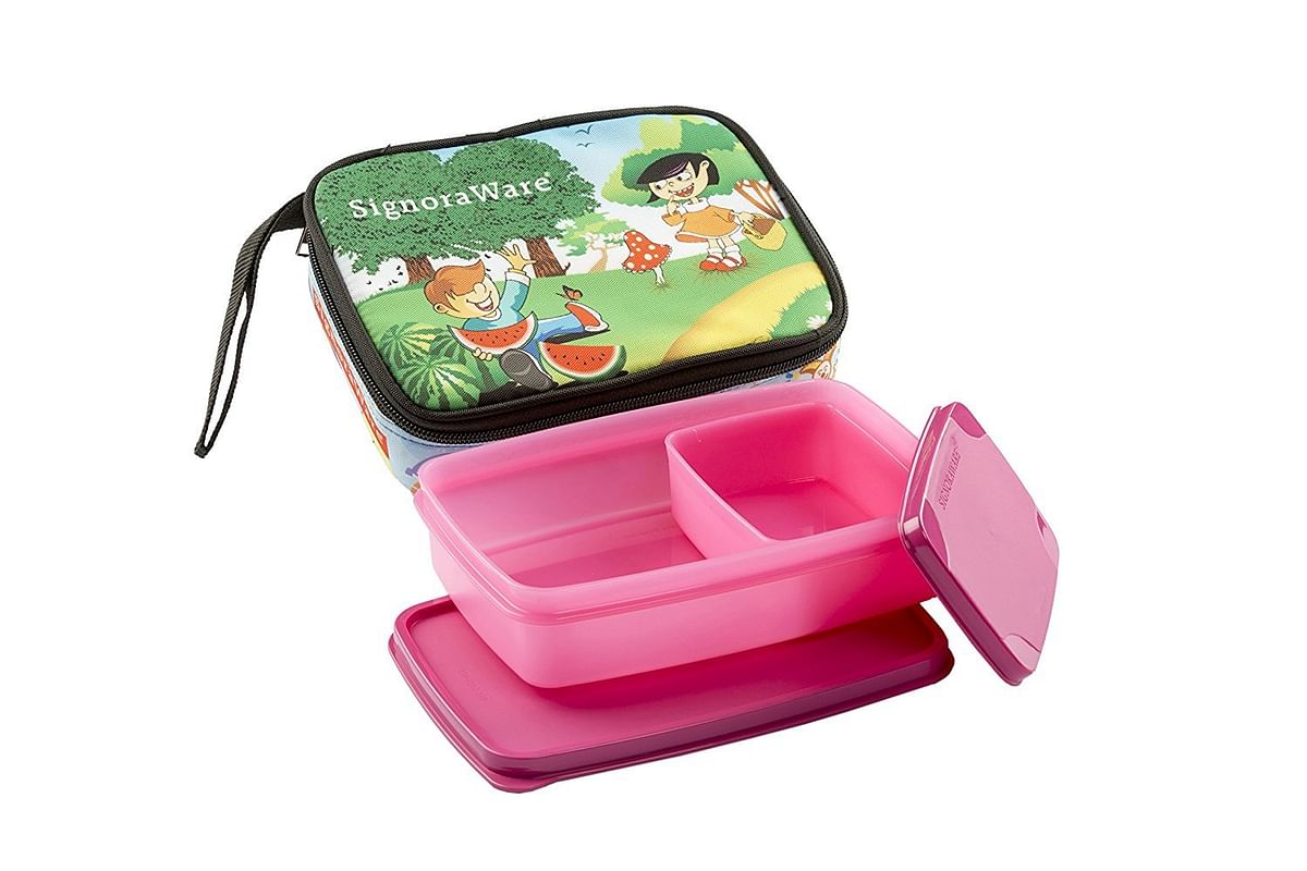 Signoraware Friends Compact Small Lunch Box with Bag Set, 2-Pieces,Color May Vary P 12544 /pink/One Size
