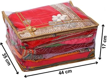 Fun Homes Bow Design 7"inch Transparent Saree Cover/Clothes Organiser For Wardrobe With Golden Border (Gold)-HS_38_FUNH21546