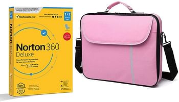 Laptop bag, Datazone shoulder bag 14.1 inch Pink with Norton N360 Deluxe 25GB cloud storage AR 1 user 3 Device.